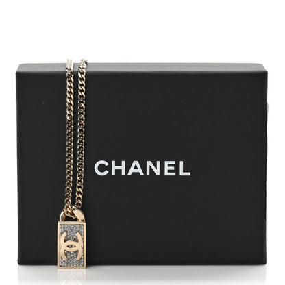 Chanel Crystal Dog Tag Charm Necklace Gold 6 of 6