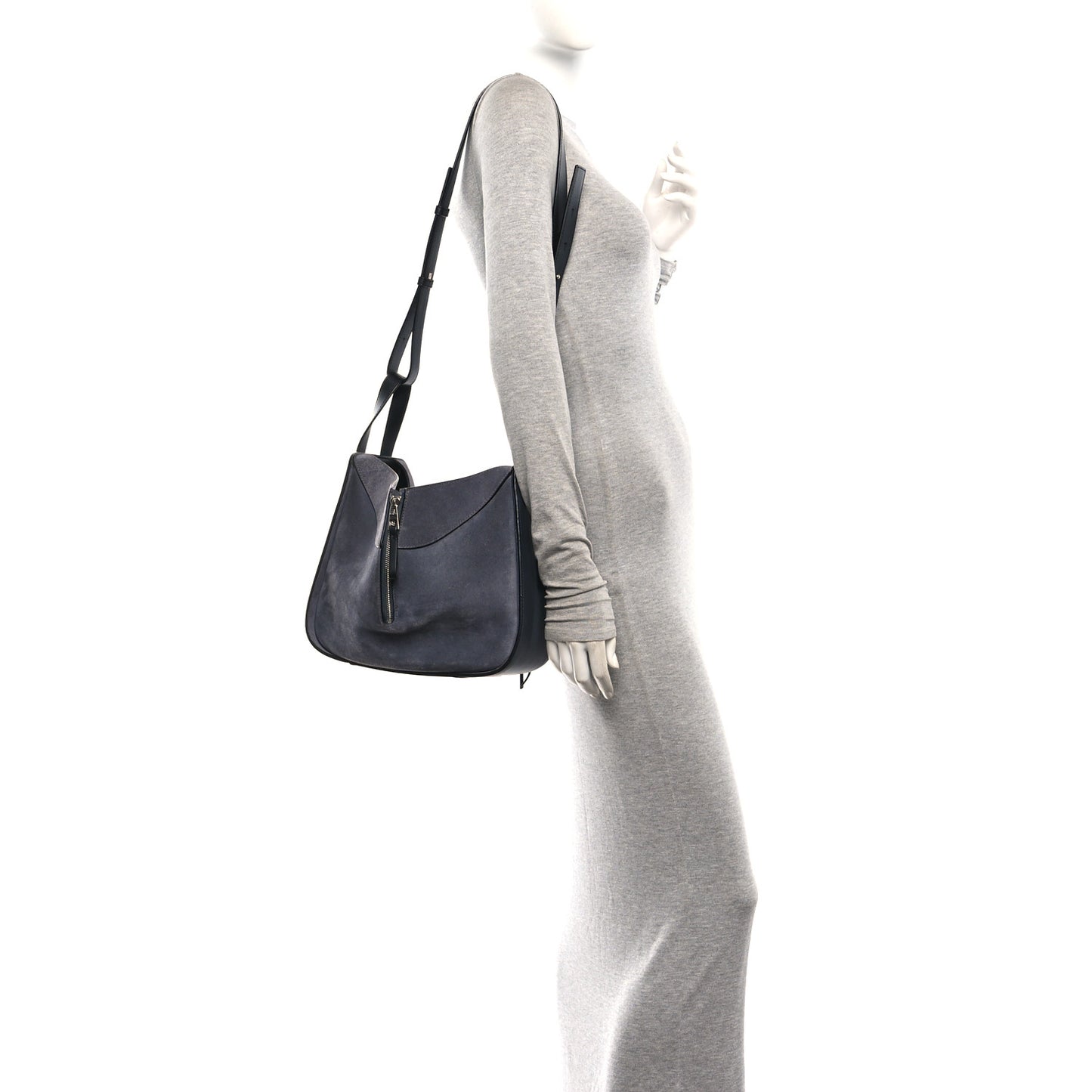 Calfskin Suede Medium Hammock Shoulder Bag Grey Black