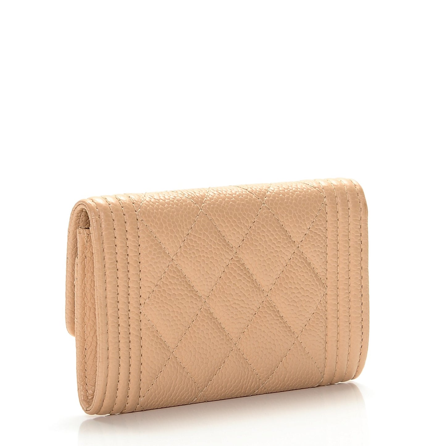 Caviar Quilted Boy Card Holder Wallet Beige Clair