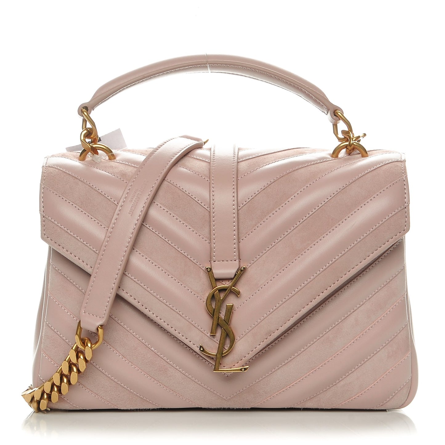Calfskin Suede Matelasse Chevron Medium Monogram College Bag Rose Poudre