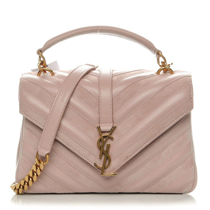 Saint Laurent Calfskin Suede Matelasse Chevron Medium Monogram College Bag Rose Poudre 1 of 9