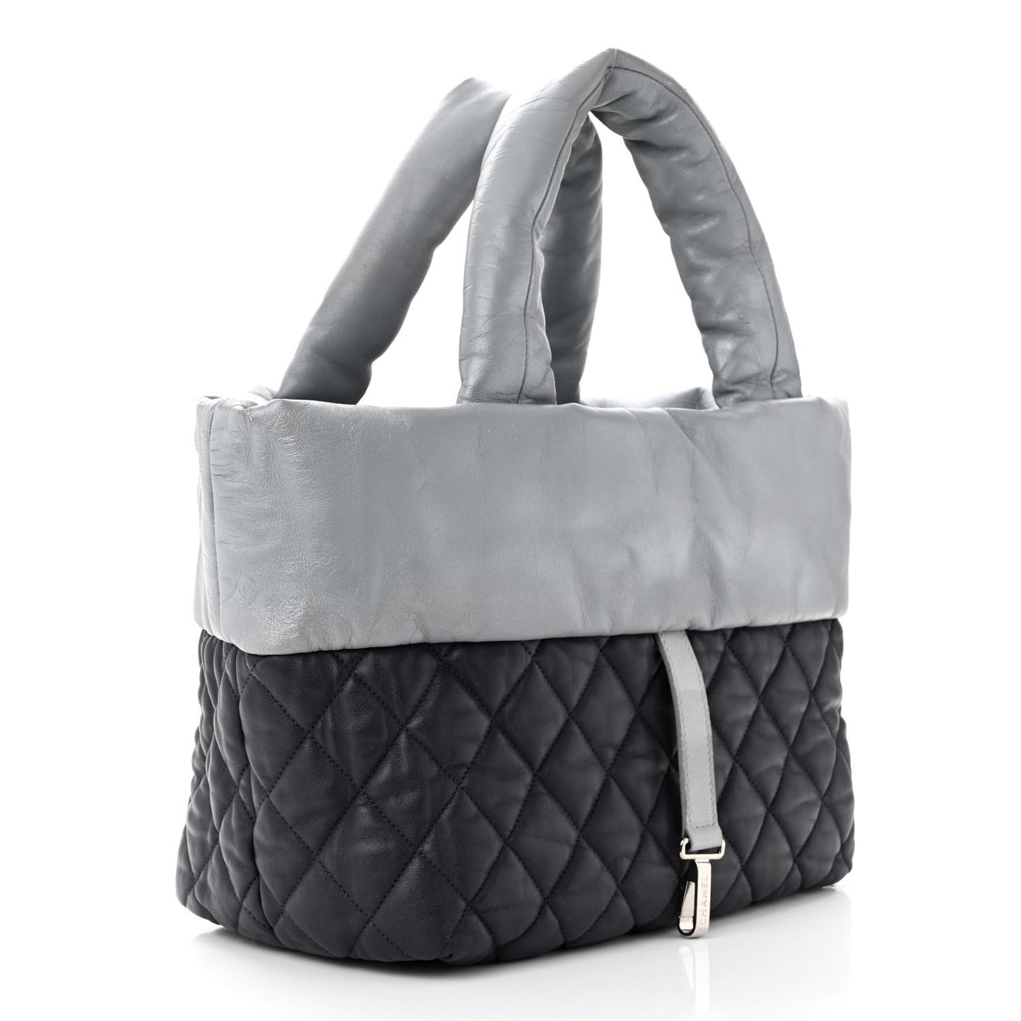Metallic Lambskin Quilted Small Coco Cocoon Reversible Tote Light Grey