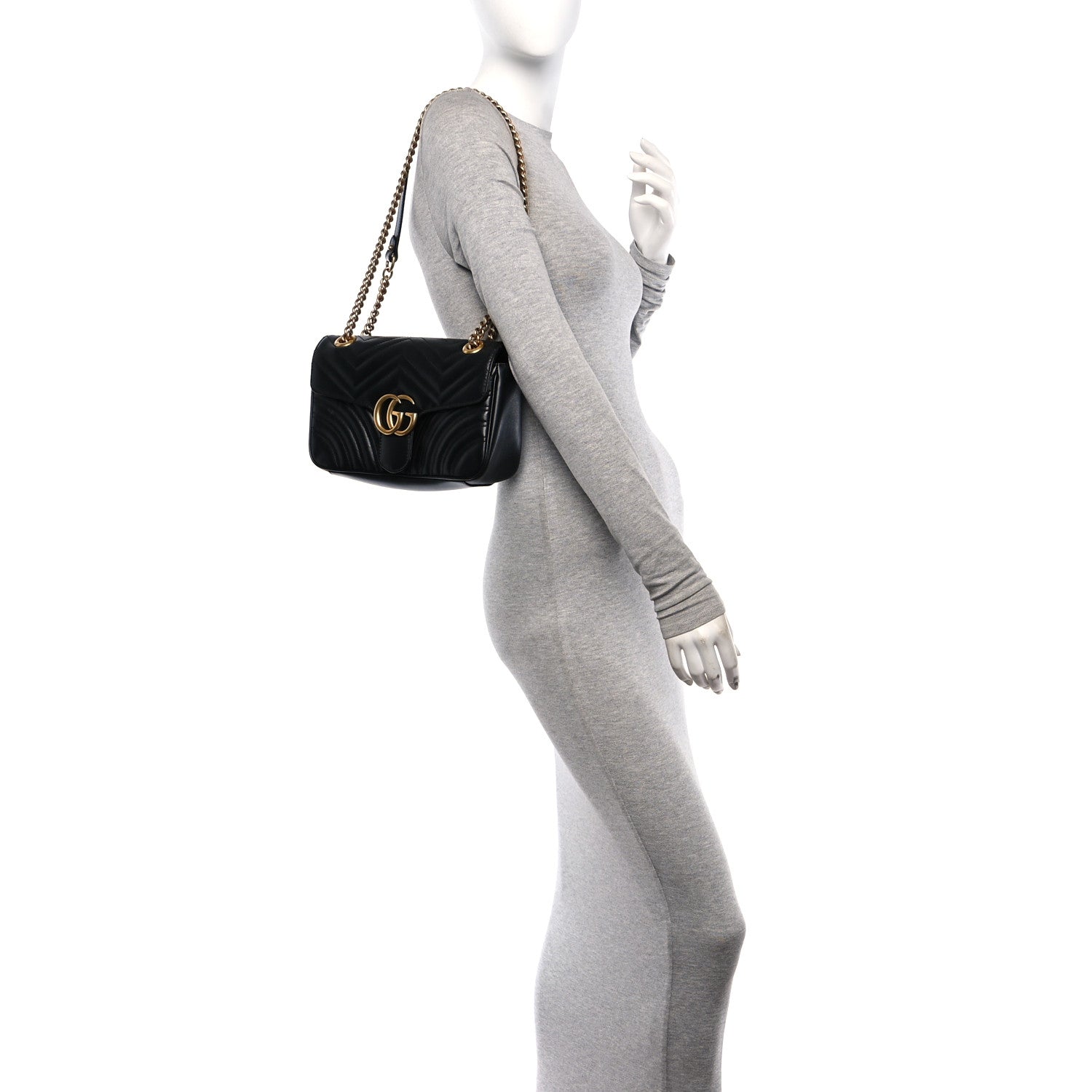 Gucci Calfskin Matelasse Small GG Marmont Shoulder Bag Black 2 of 11