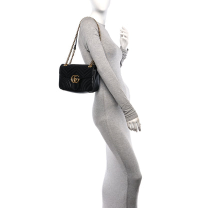 Gucci Calfskin Matelasse Small GG Marmont Shoulder Bag Black 2 of 11