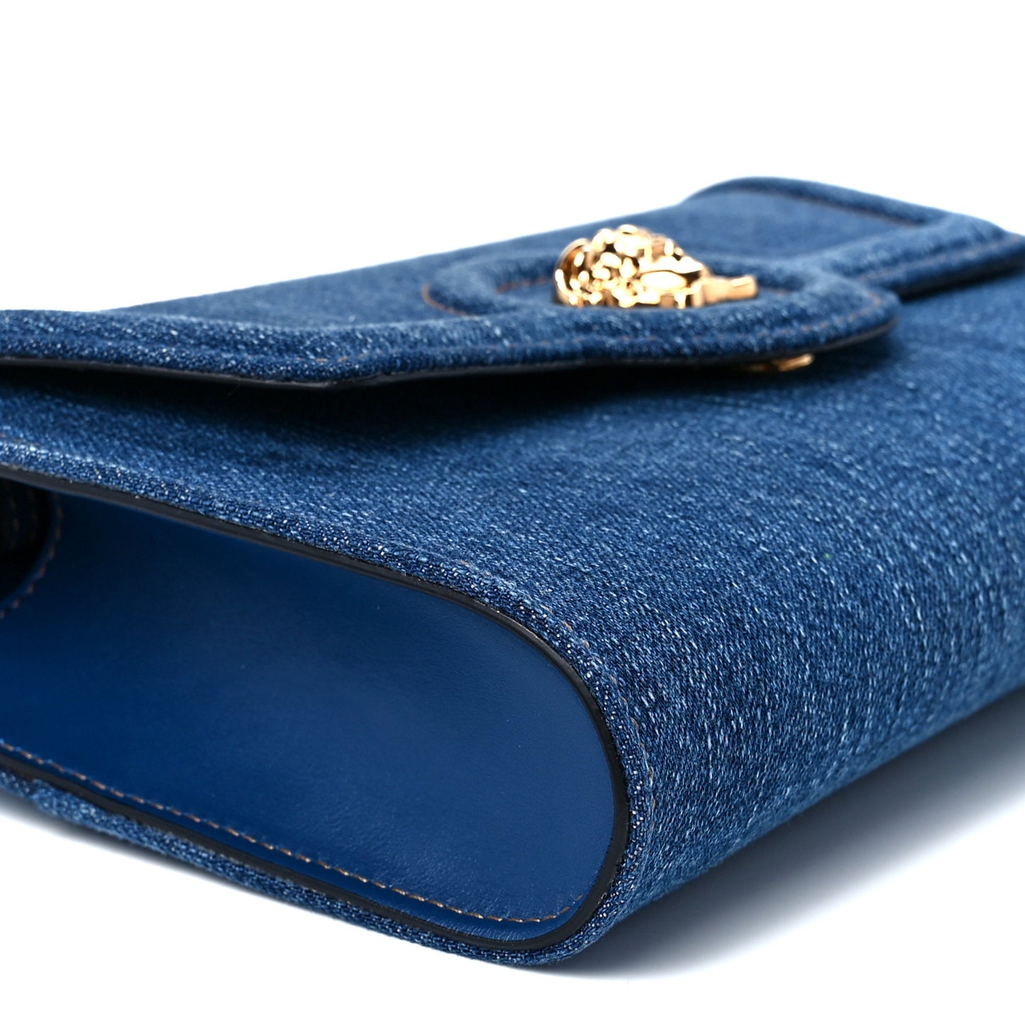 Denim La Medusa Wallet On Strap Navy Blue