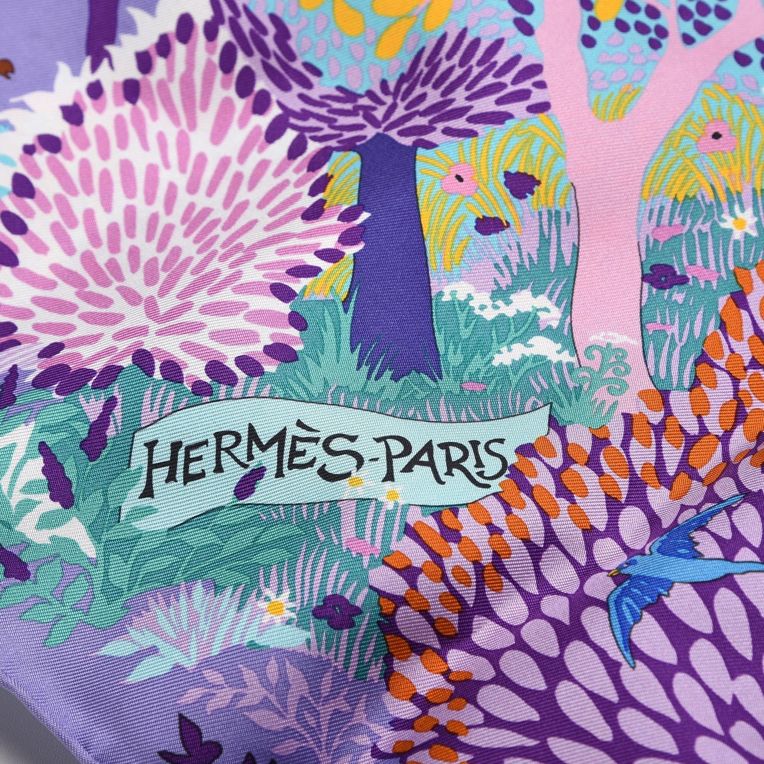 Hermes Silk Dans Un Jardin Anglais Scarf 90 Lilac Aqua Bleu 4 of 6
