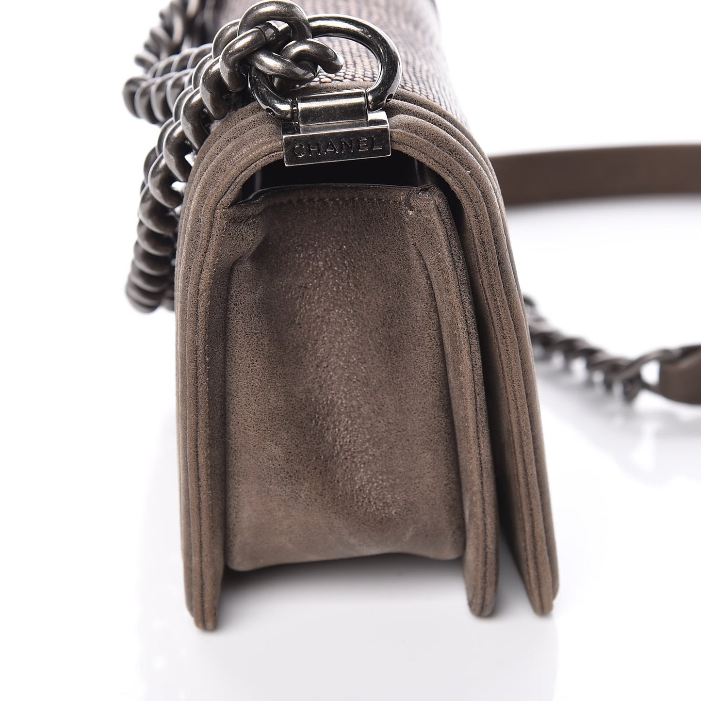 Metallic Lizard Iridescent Calfskin Small Boy Flap Bronze