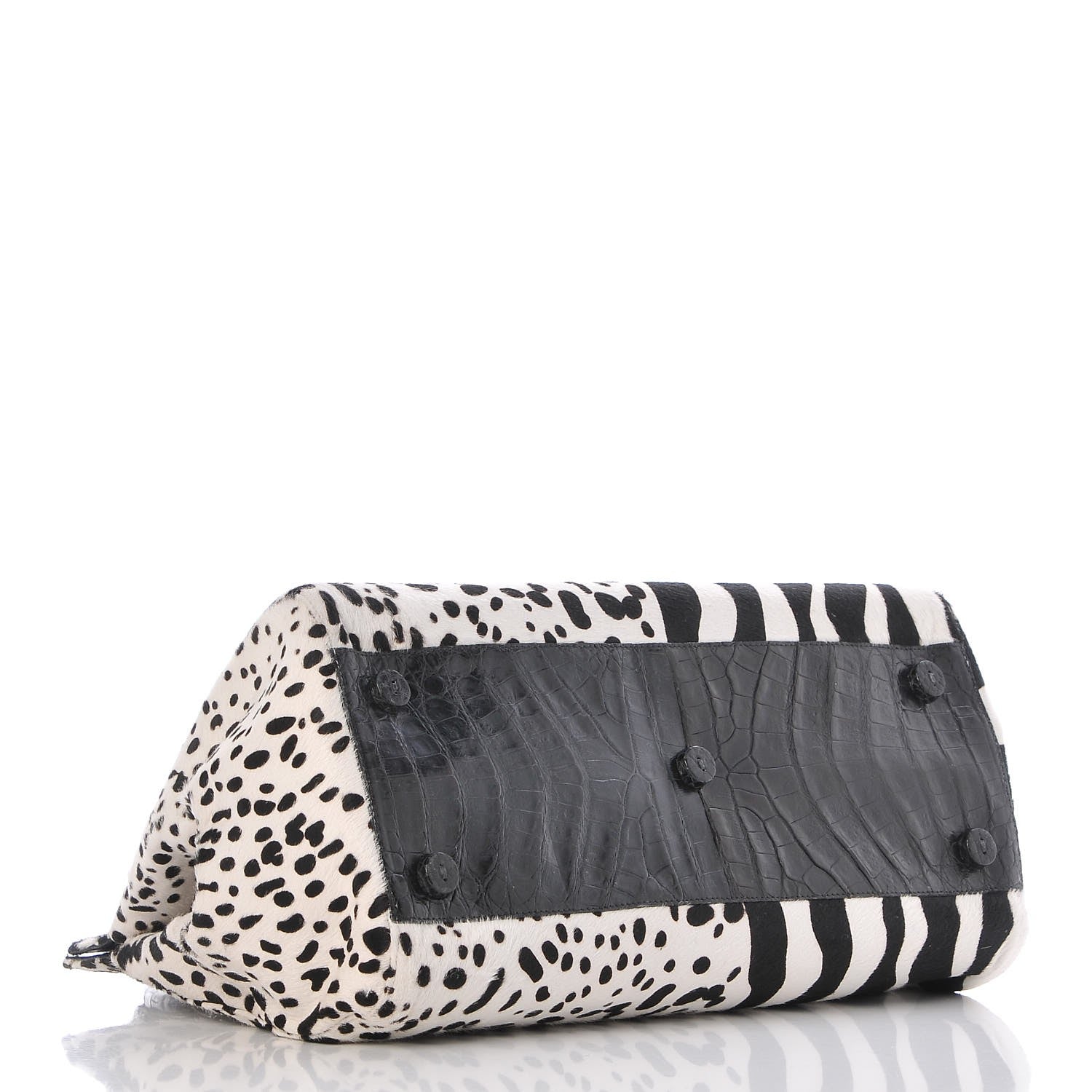 Nancy Gonzalez Calf Hair Crocodile Loop Satchel Black White 4 of 9
