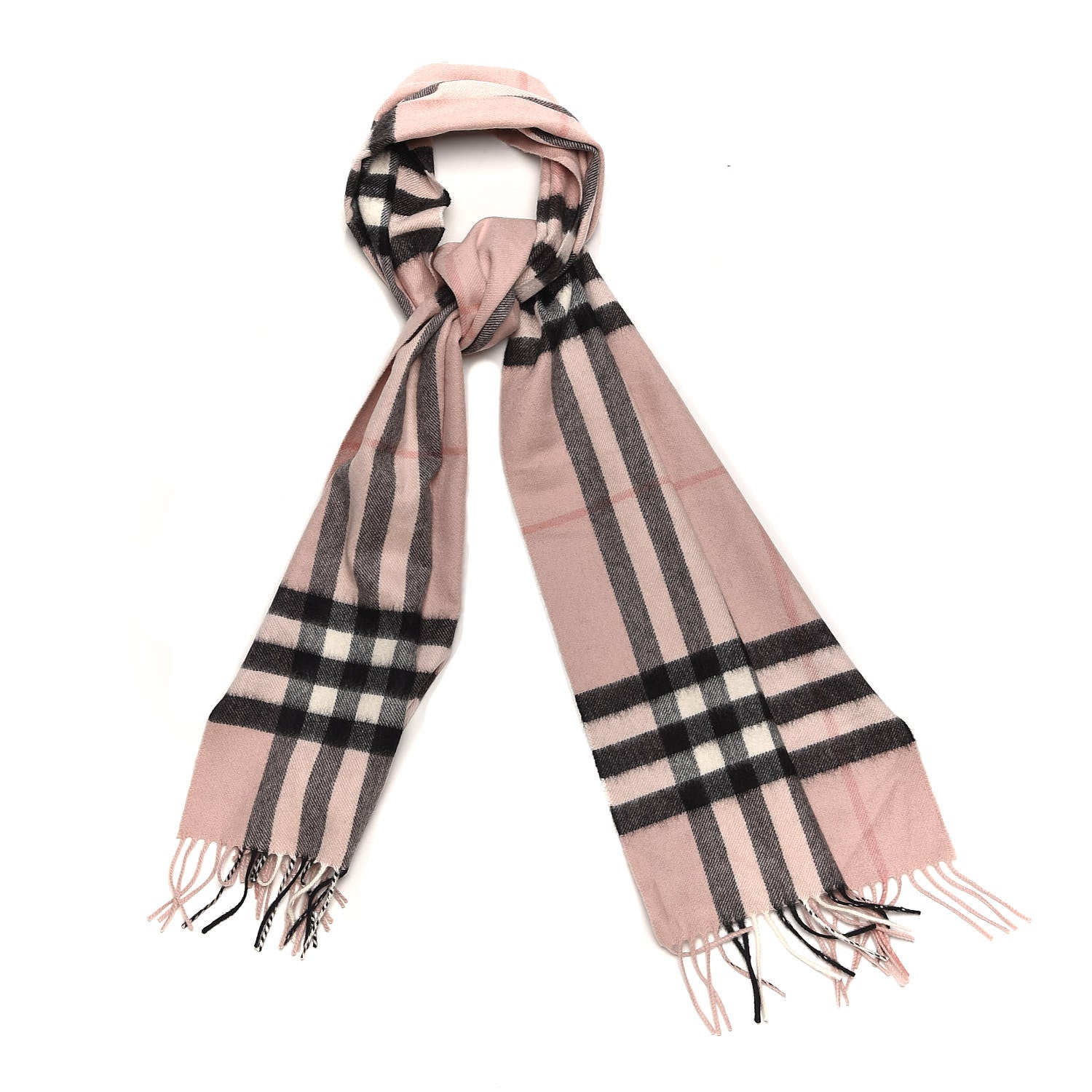Burberry Cashmere Giant Check Fringe Scarf Ash Rose 1 of 5