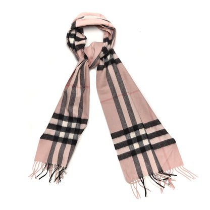 Burberry Cashmere Giant Check Fringe Scarf Ash Rose 1 of 5