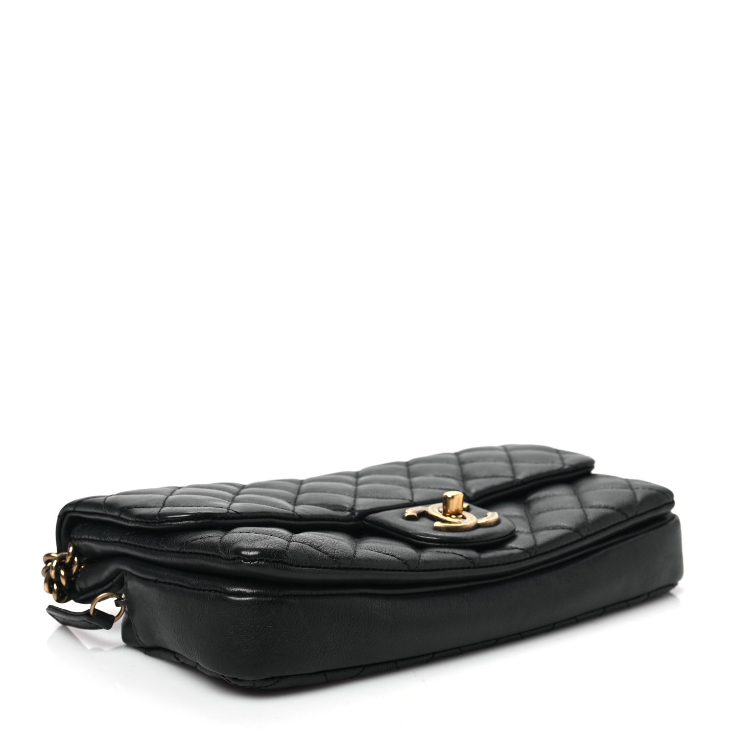 Calfskin Quilted Medium CC Crown Flap Black