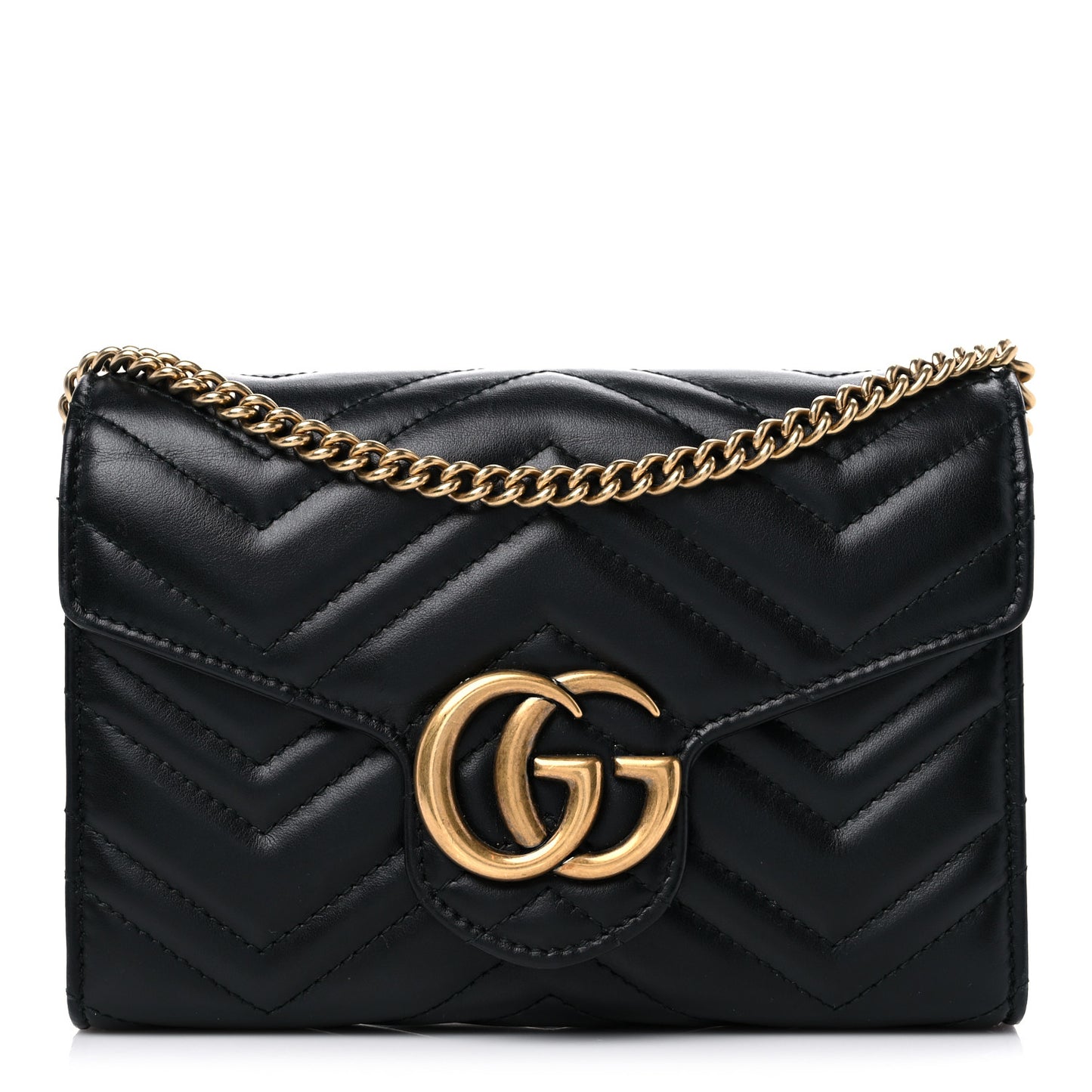 Calfskin Matelasse GG Marmont Chain Wallet Black