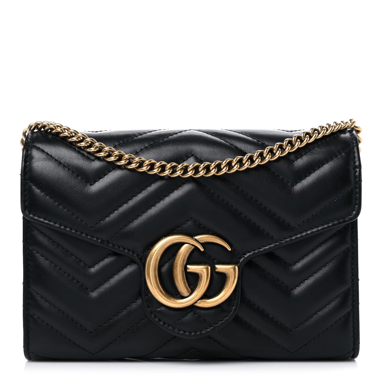 Gucci Calfskin Matelasse GG Marmont Chain Wallet Black 1 of 14
