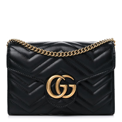 Gucci Calfskin Matelasse GG Marmont Chain Wallet Black 1 of 14
