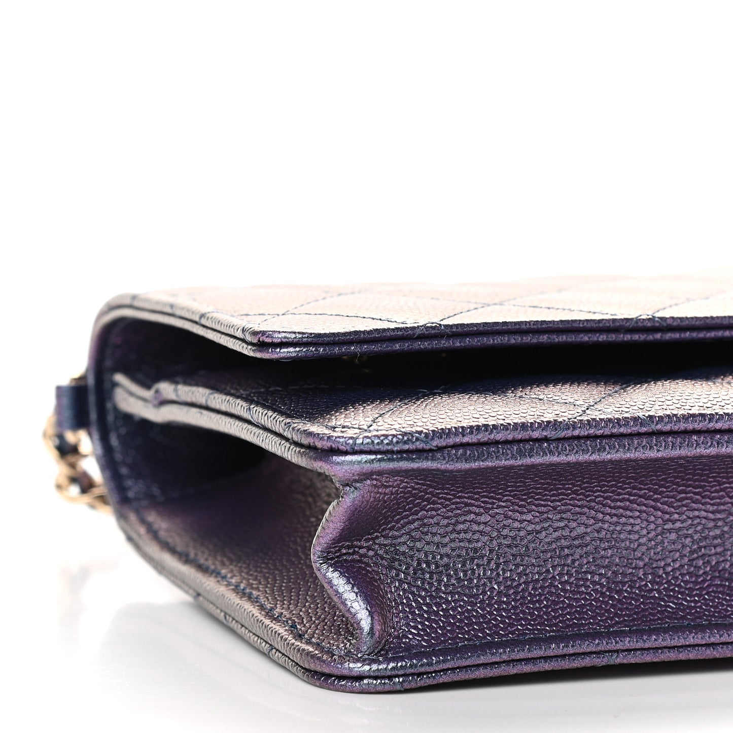 Iridescent Caviar Quilted Wallet On Chain WOC Dark Blue