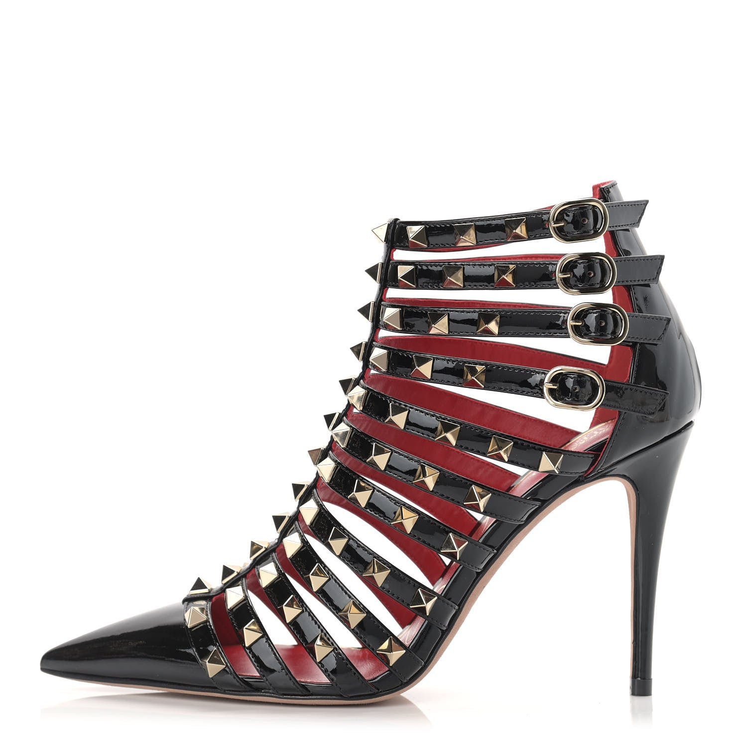 Valentino Garavani Patent Rockstud Alcove Cage 100mm Booties 37.5 Black 1 of 8