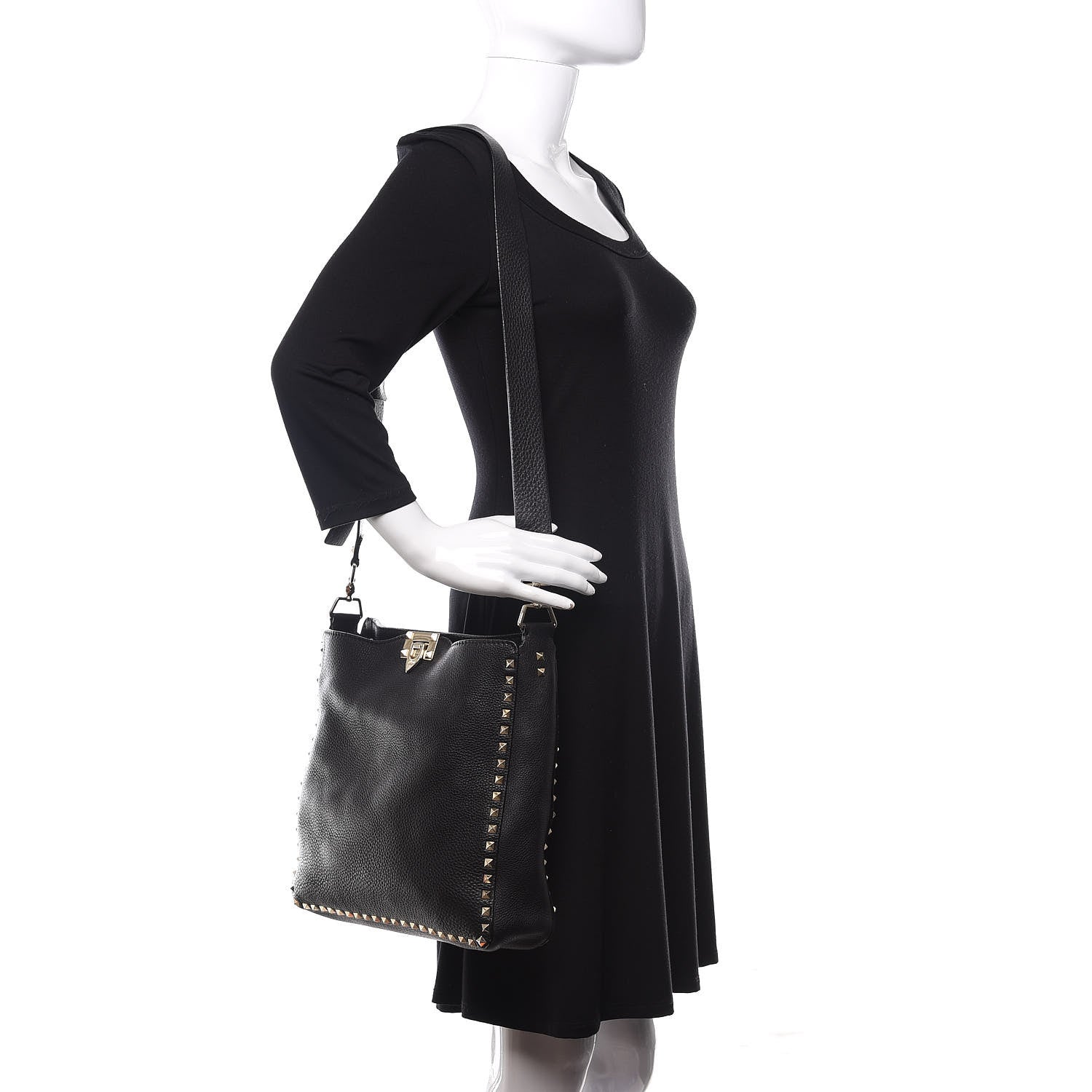 Valentino Garavani Pebbled Calfskin Large Rockstud Flip-Lock Messenger Bag Black 2 of 11