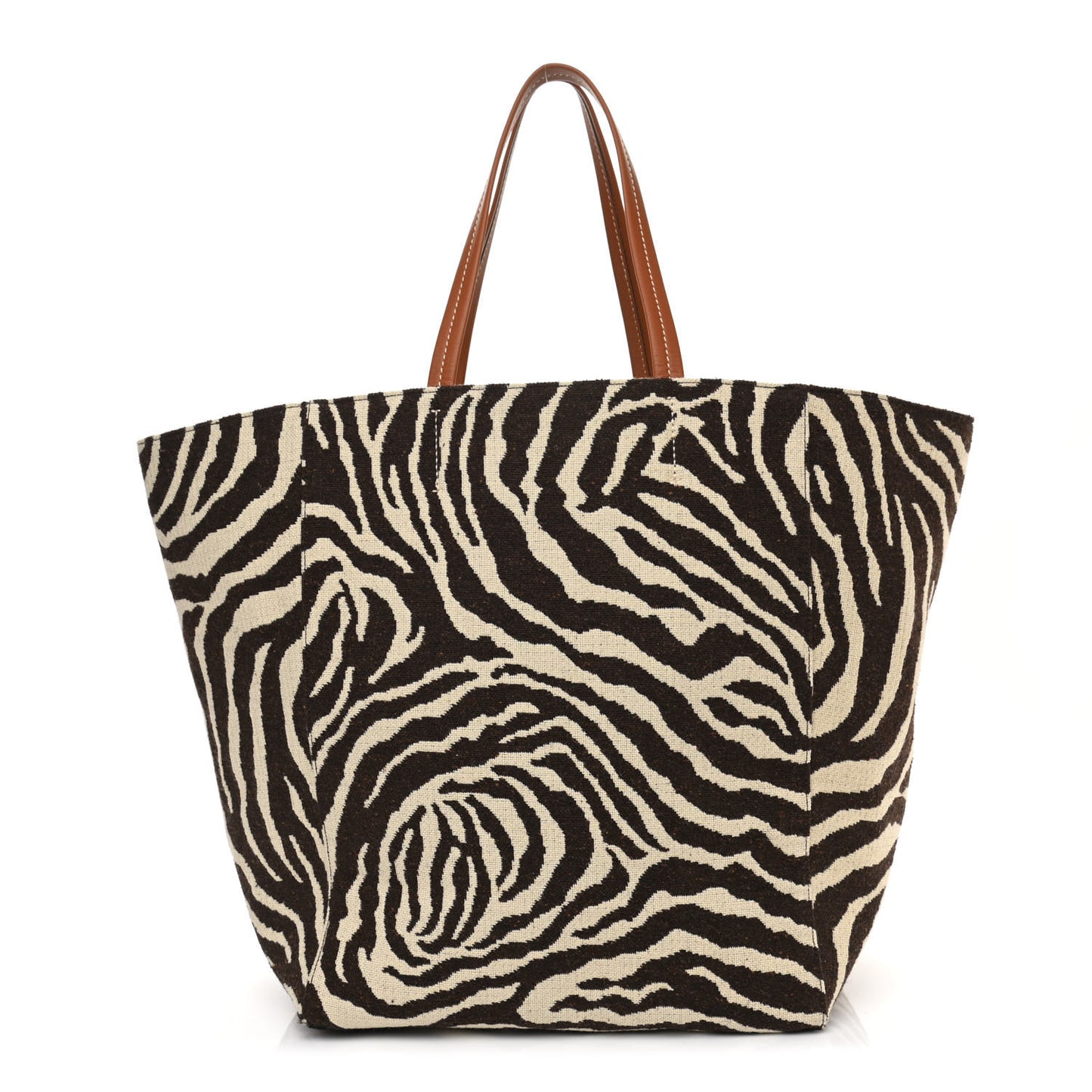 Canvas Zebra Embroidered Large Phantom Cabas Tan