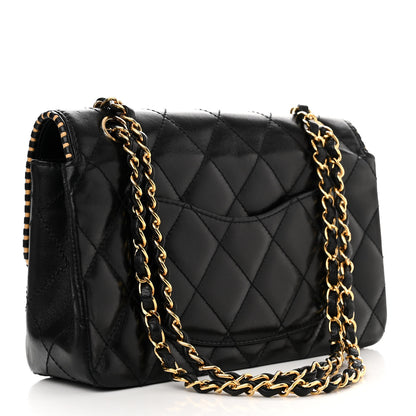 Chanel Lambskin Quilted Perforated Edge Flap Black Beige 3 of 11