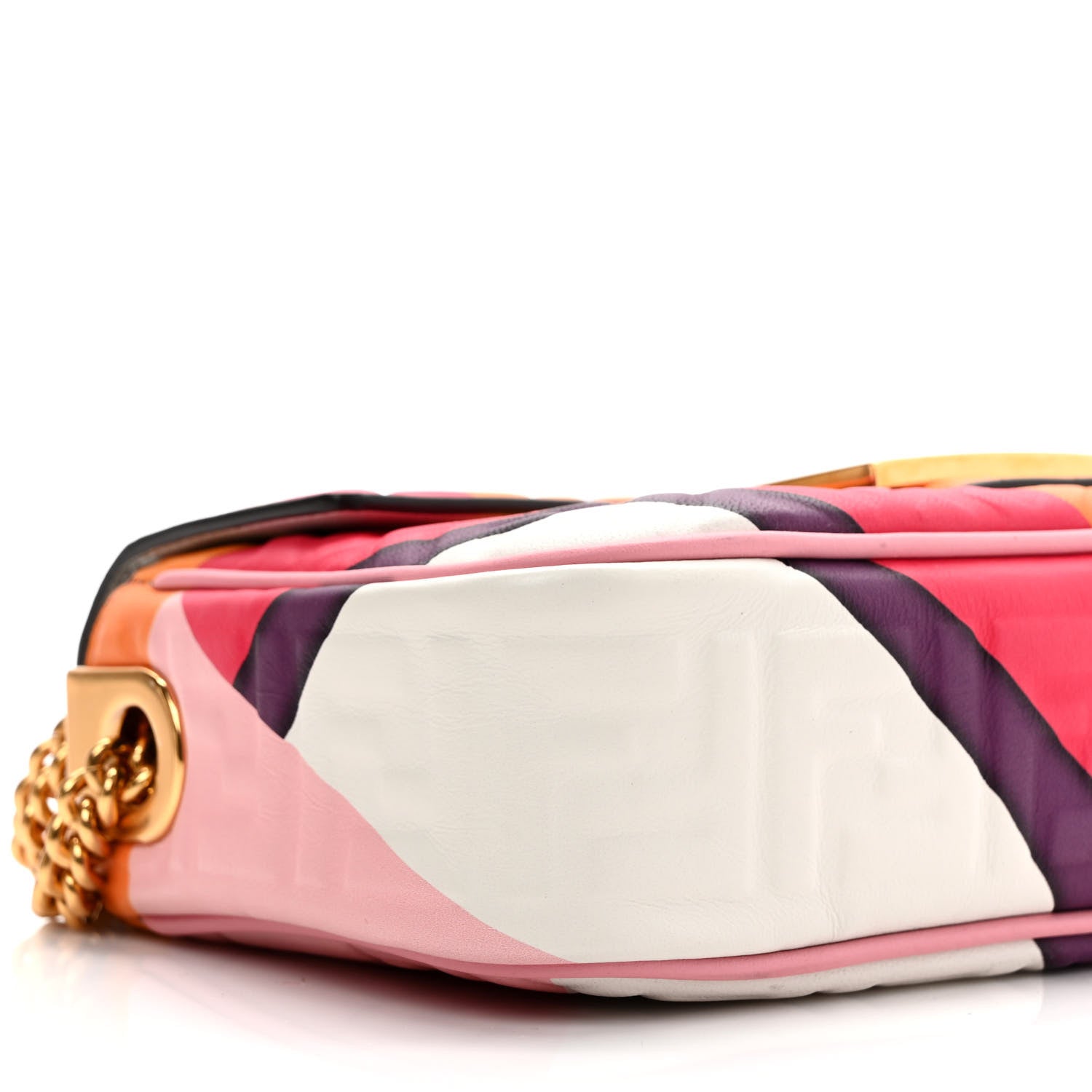 Fendi Nappa FF Embossed Line Print Midi Chain Baguette White Multicolor 7 of 8