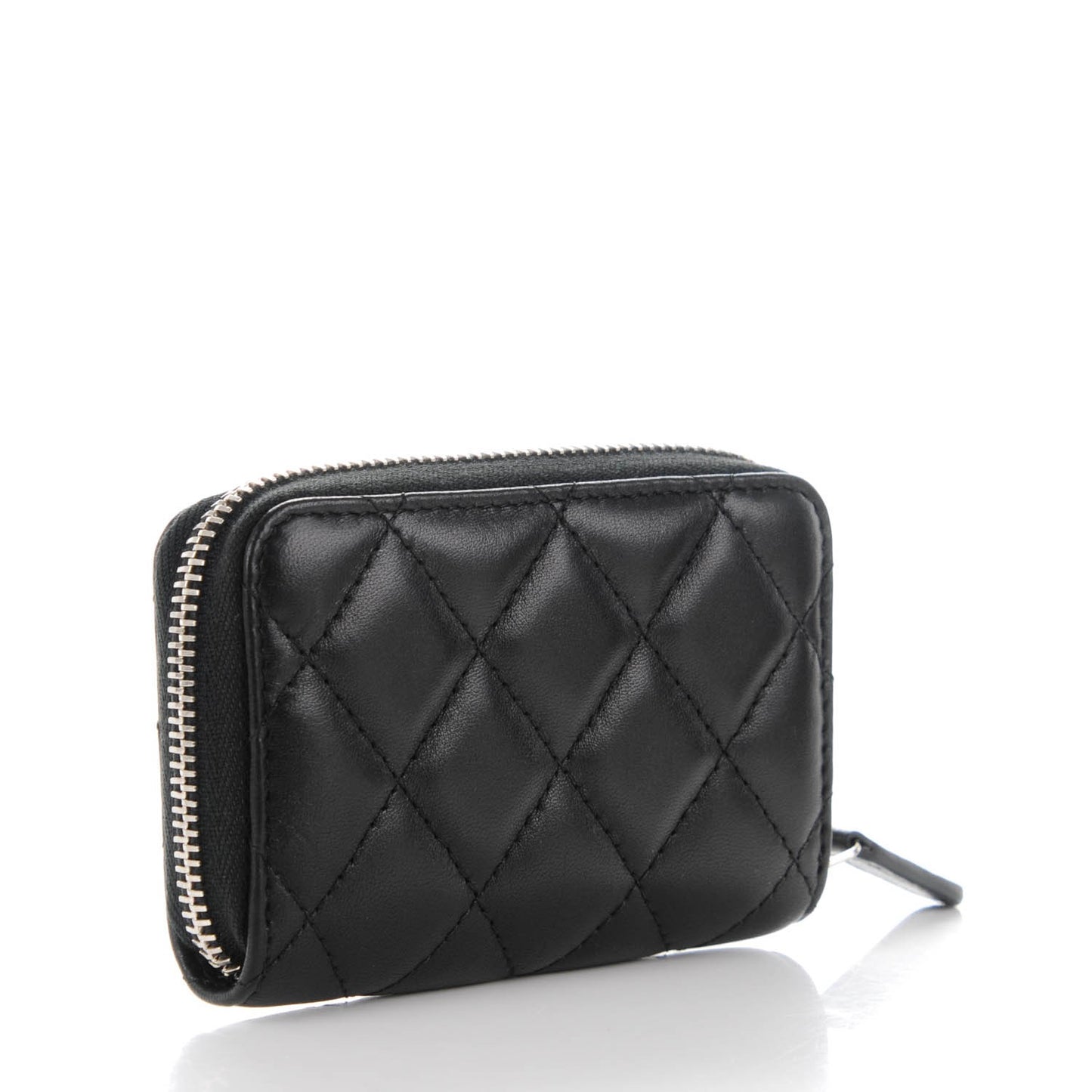 Lambskin Quilted Zip Coin Purse Black