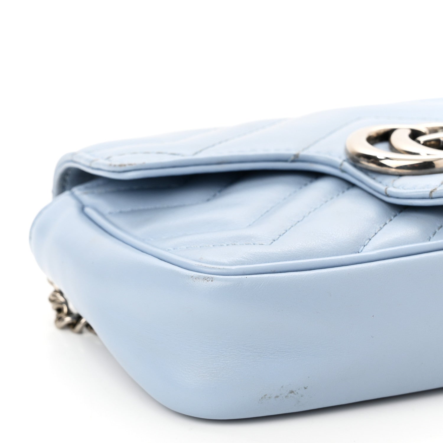 Gucci Calfskin Matelasse Super Mini GG Marmont Shoulder Bag Porcelain Light Blue 8 of 10