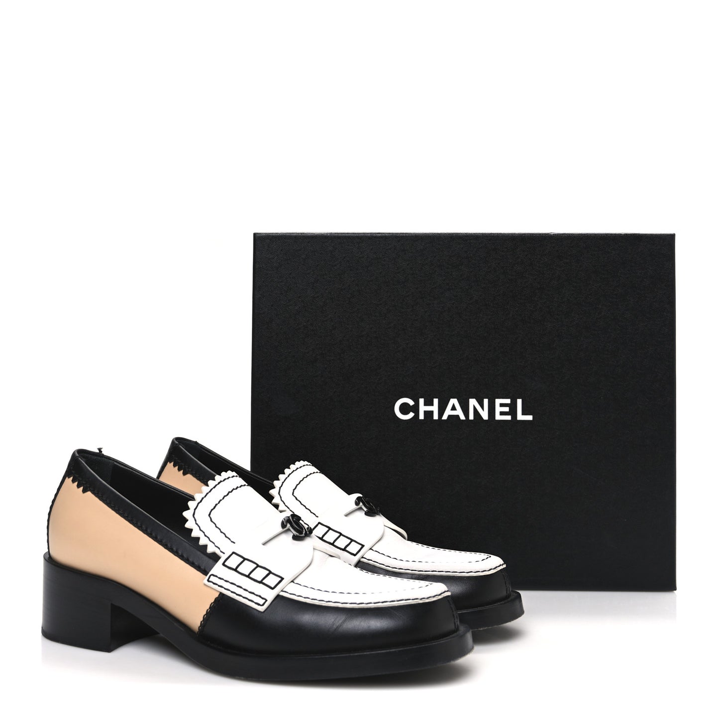 Calfskin CC Loafers 40 Black White Beige