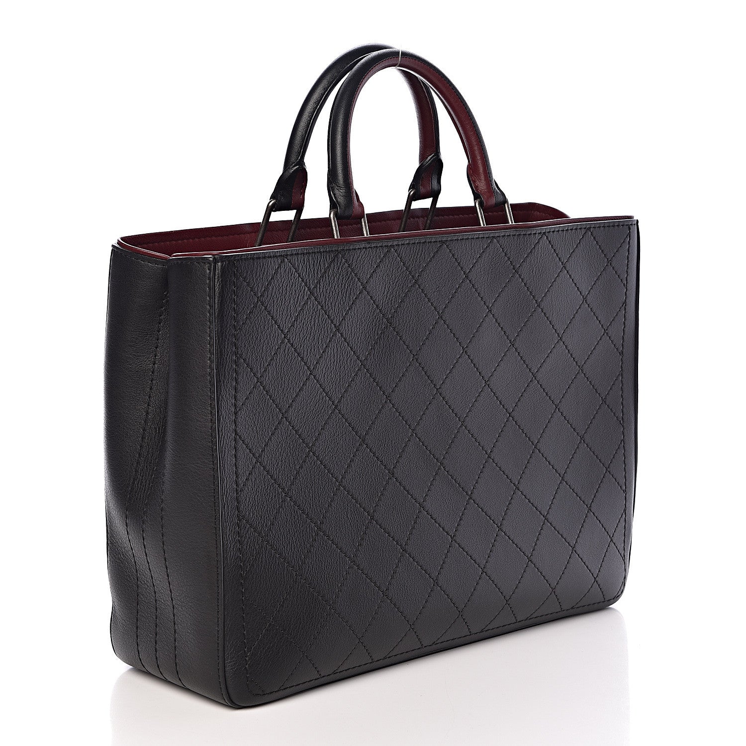 Chanel Bullskin Stitched Bi-Color Large Shopping Tote Black 3 of 10