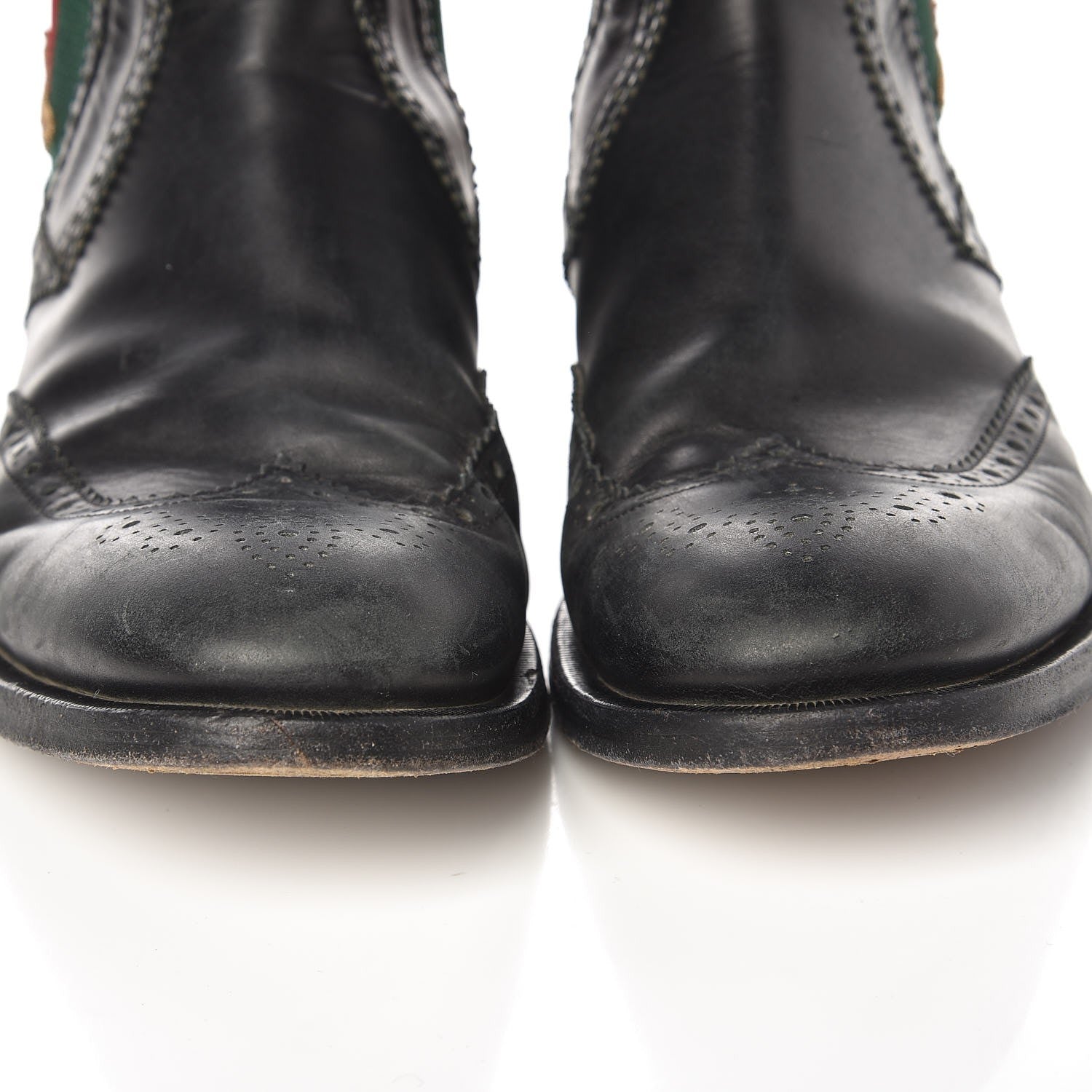 Gucci Calfskin Mens Wingtip Web Bee Chelsea Boots 10 Black 7 of 14