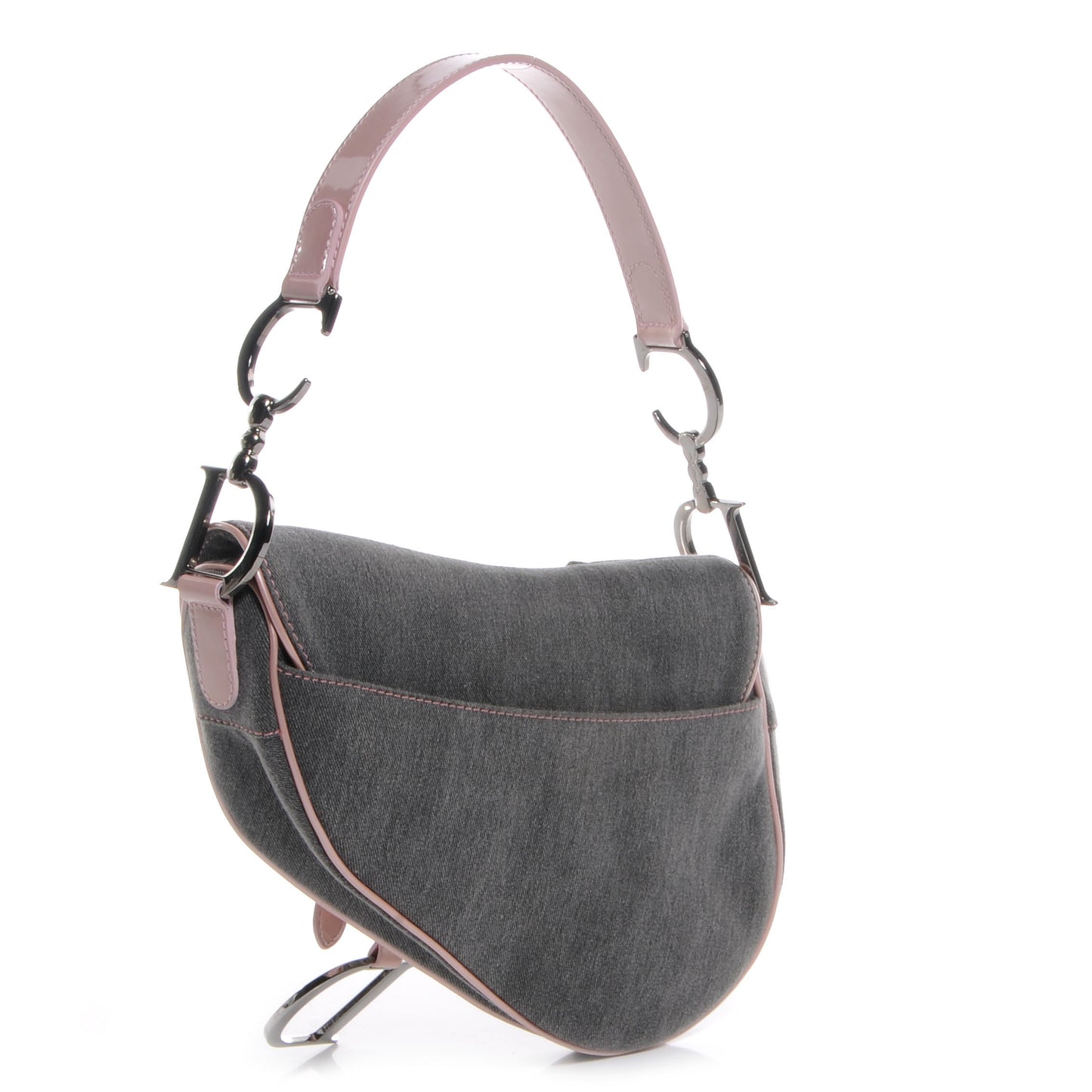 Patent Denim Jeans Saddle Bag Grey Pink