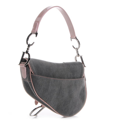 Christian Dior Patent Denim Jeans Saddle Bag Grey Pink 3 of 8