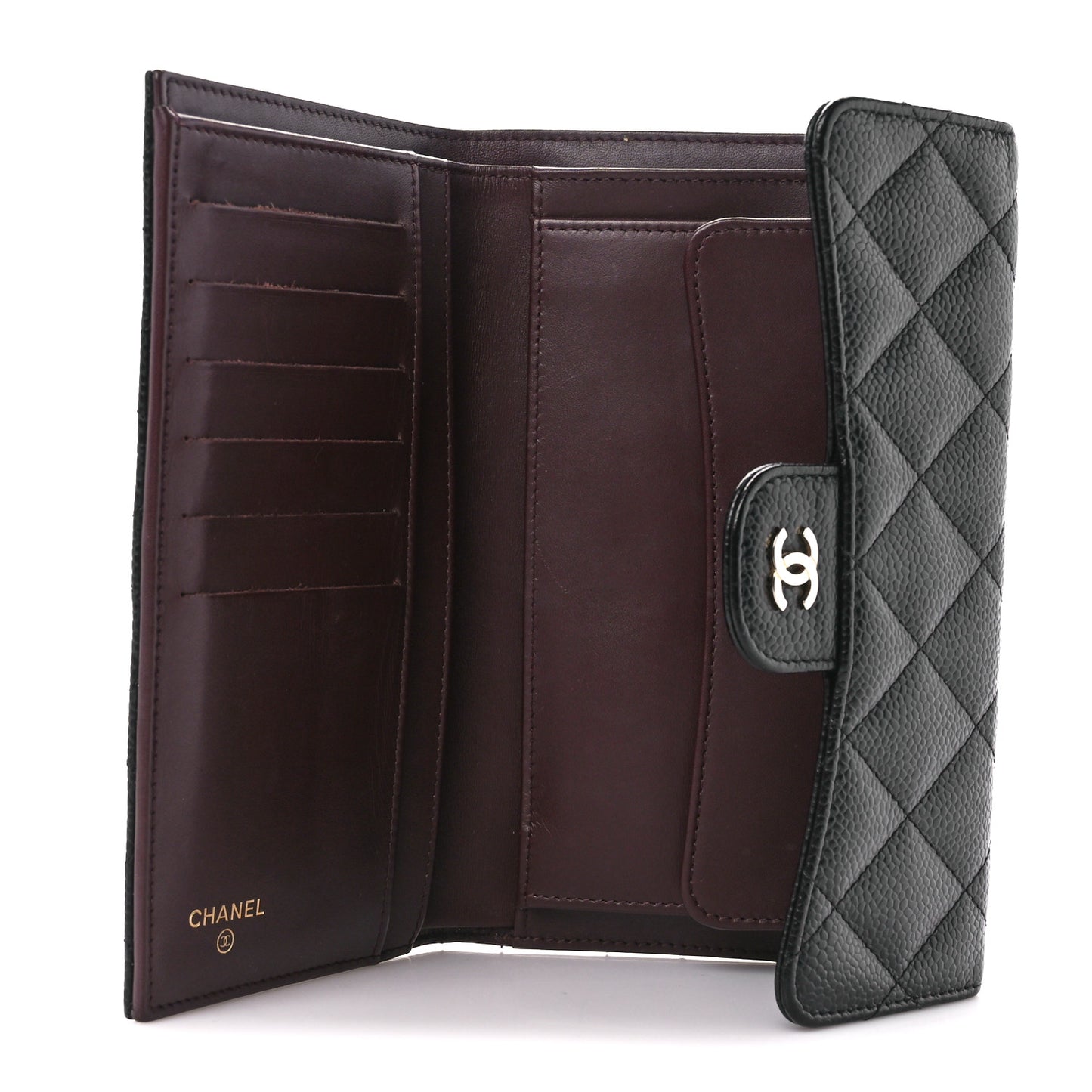 Caviar Quilted Large Flap Wallet Black