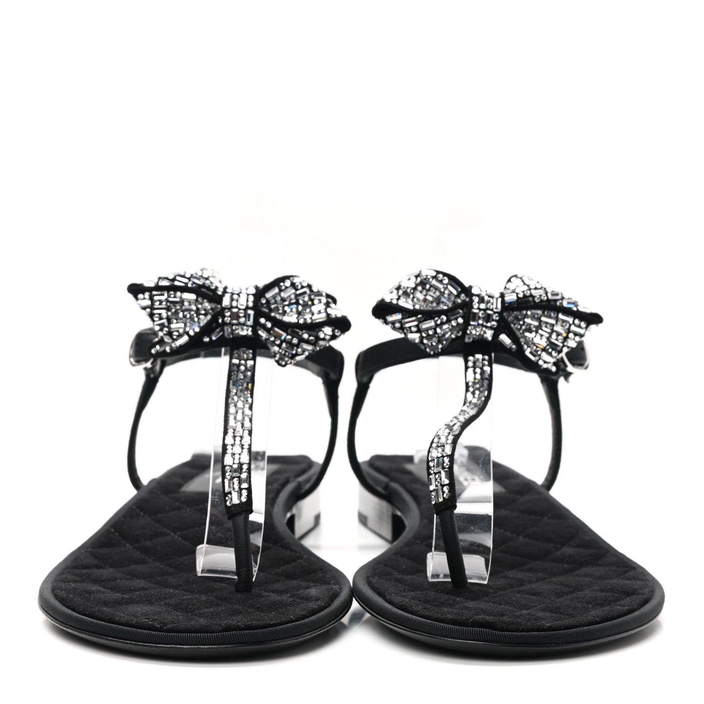Grosgrain Velvet Crystal Bow Thong Sandals 40 Black