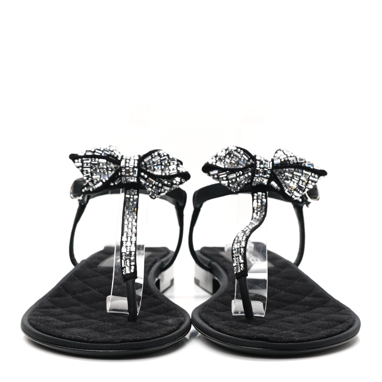 Chanel Grosgrain Velvet Crystal Bow Thong Sandals 40 Black 2 of 7