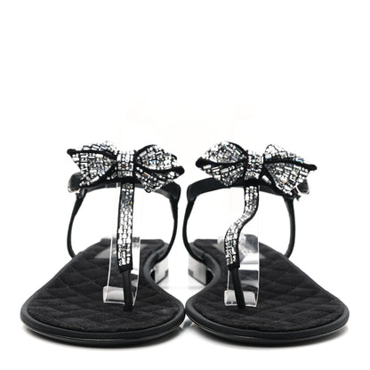 Chanel Grosgrain Velvet Crystal Bow Thong Sandals 40 Black 2 of 7