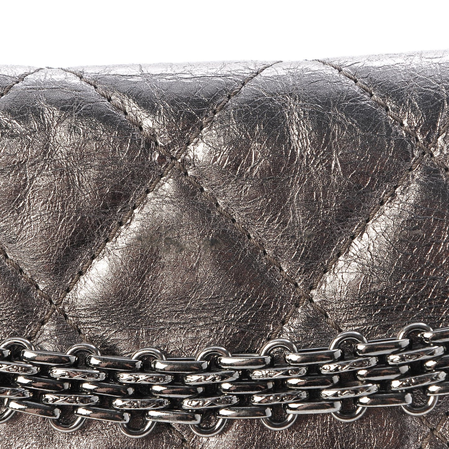 Metallic Aged Calfskin Quilted 2.55 Reissue 228 Flap Dark Silver