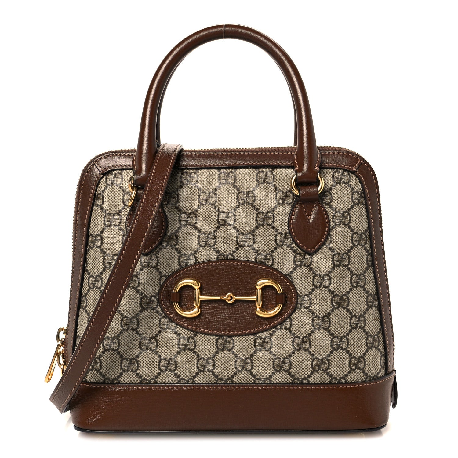 Gucci GG Supreme Monogram Azalea Calfskin Small Horsebit 1955 Top Handle Bag Beige Ebony Brown Sugar 1 of 11