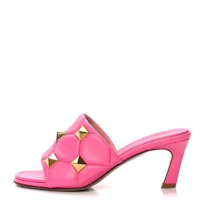 Valentino Garavani Nappa Quilted Roman Stud 65mm Slide Sandals 37.5 Feminine Pink 1 of 8