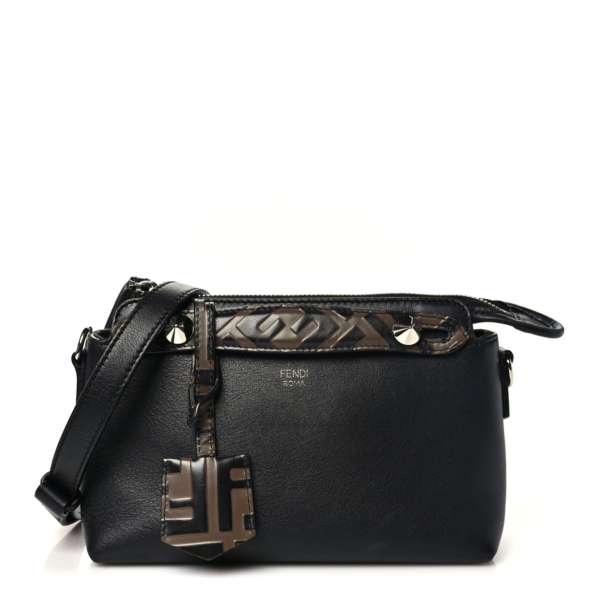Fendi Vitello Dolce Bi-Color FF 1974 Embossed Mini By The Way Boston Bag Black Maya 1 of 10