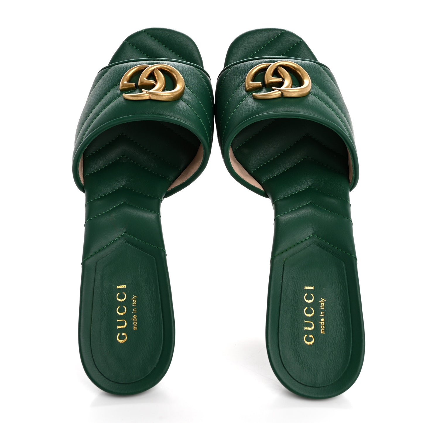 Nappa Matelasse GG Marmont 75mm Slide Sandals 36 Emerald