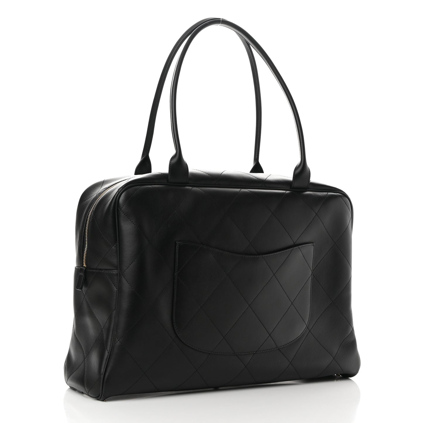 Calfskin Stitched Maxi Logo Bowling Bag Black