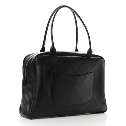 Chanel Calfskin Stitched Maxi Logo Bowling Bag Black 2 of 9