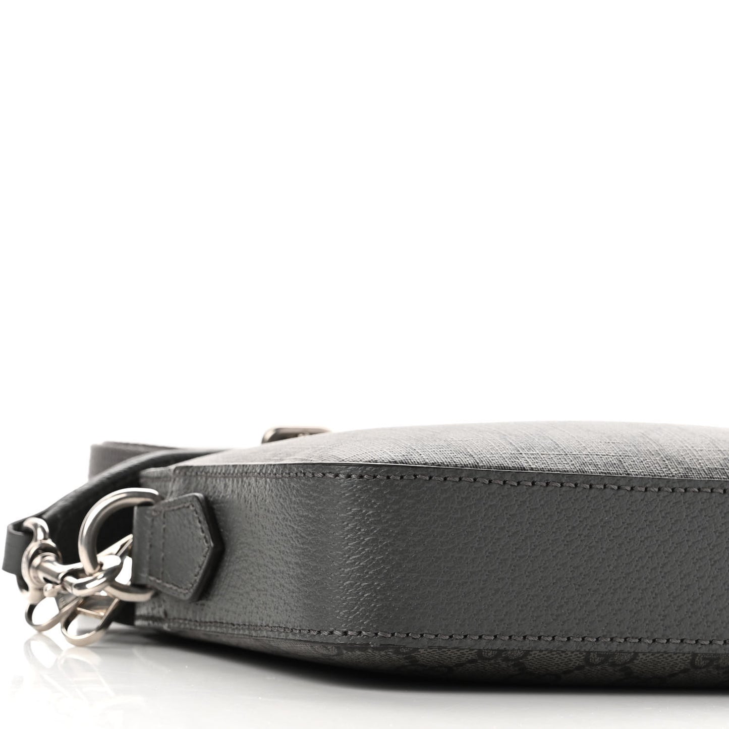 GG Supreme Monogram Textured Dollar Calfskin Web Ophidia Wristlet Shoulder Bag Grey Black Graphite Grey