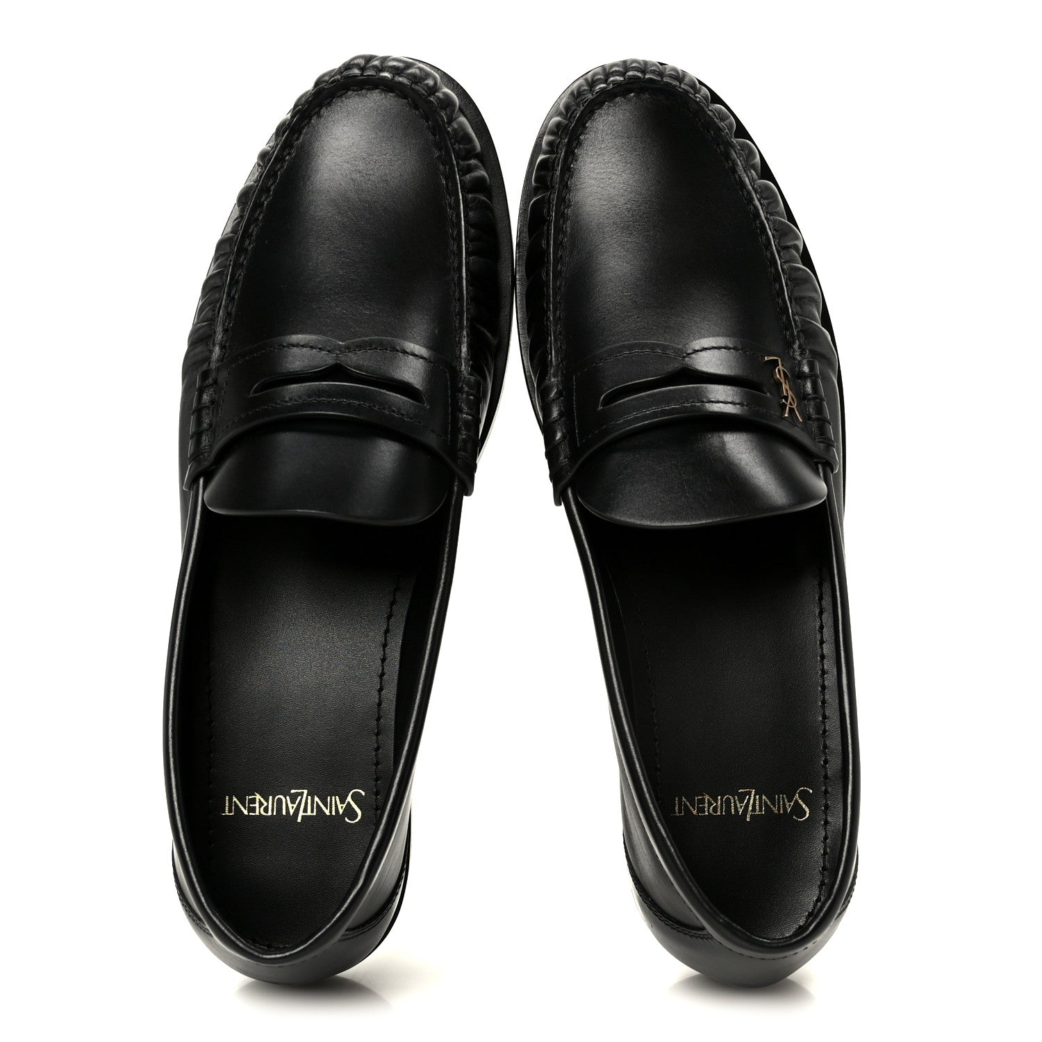 Saint Laurent Calfskin Penny Loafers 37.5 Black 2 of 10