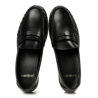 Saint Laurent Calfskin Penny Loafers 37.5 Black 2 of 10