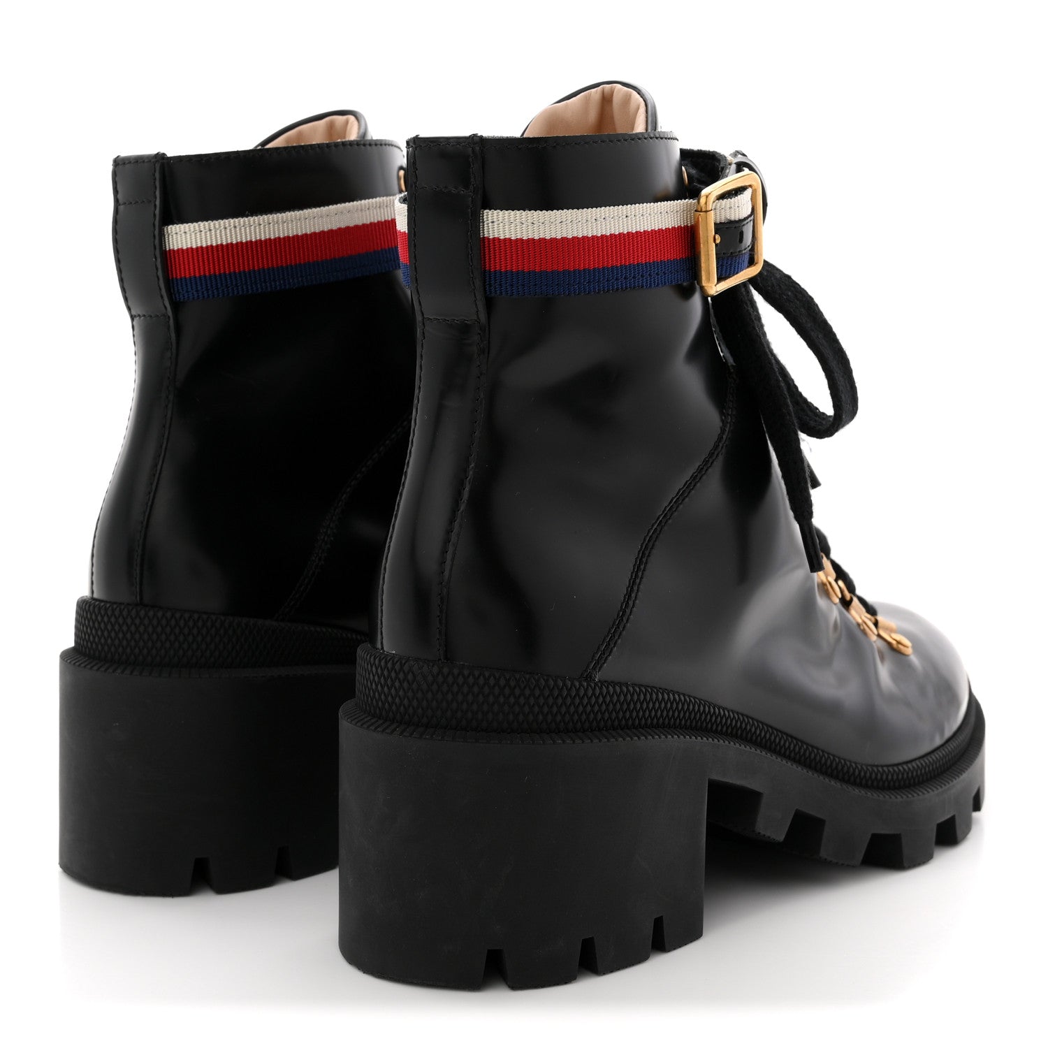 Gucci Calfskin Sylvie Web Womens Lace Up Combat Boots 38 Black 5 of 11