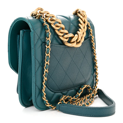 Chanel Calfskin Caviar Quilted Mini Chain Handle Flap Dark Turquoise 3 of 10