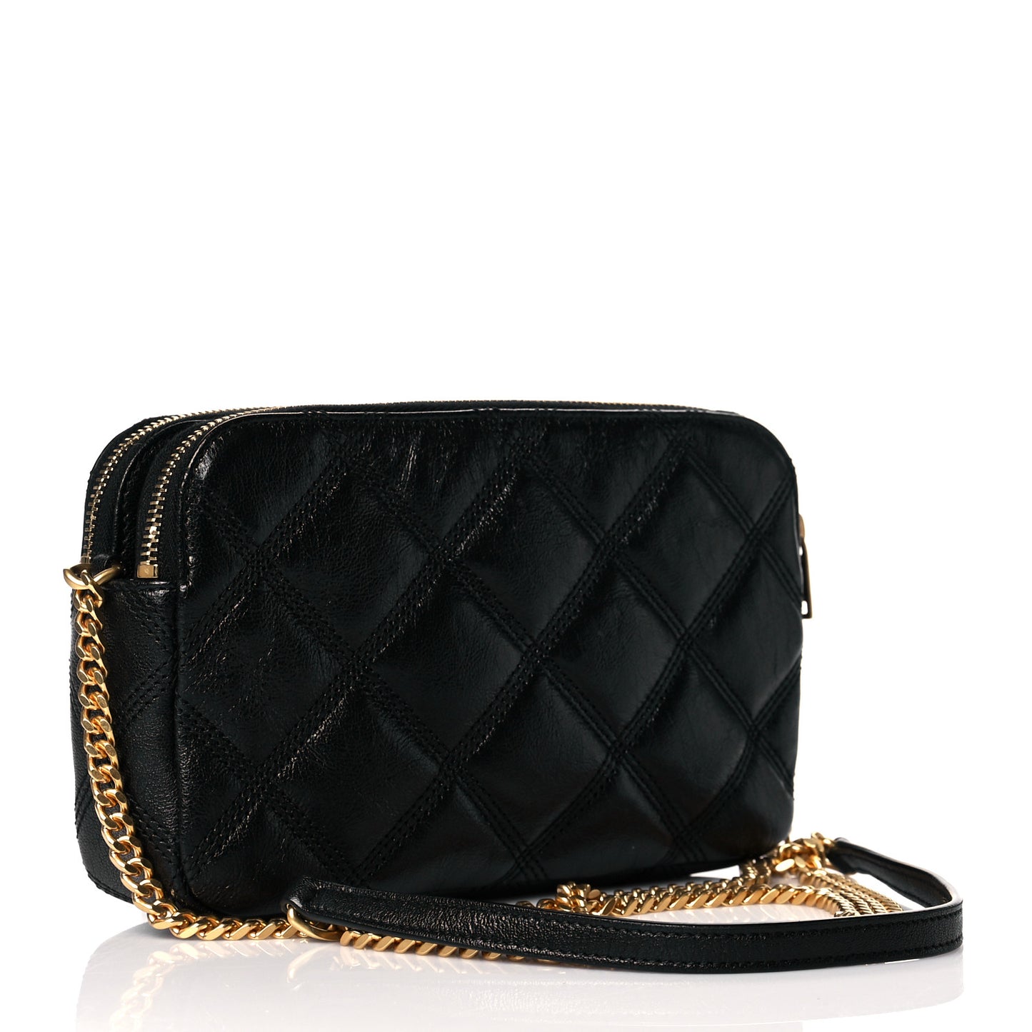Grained Lambskin Quilted Mini Becky Double Zip Bag Black