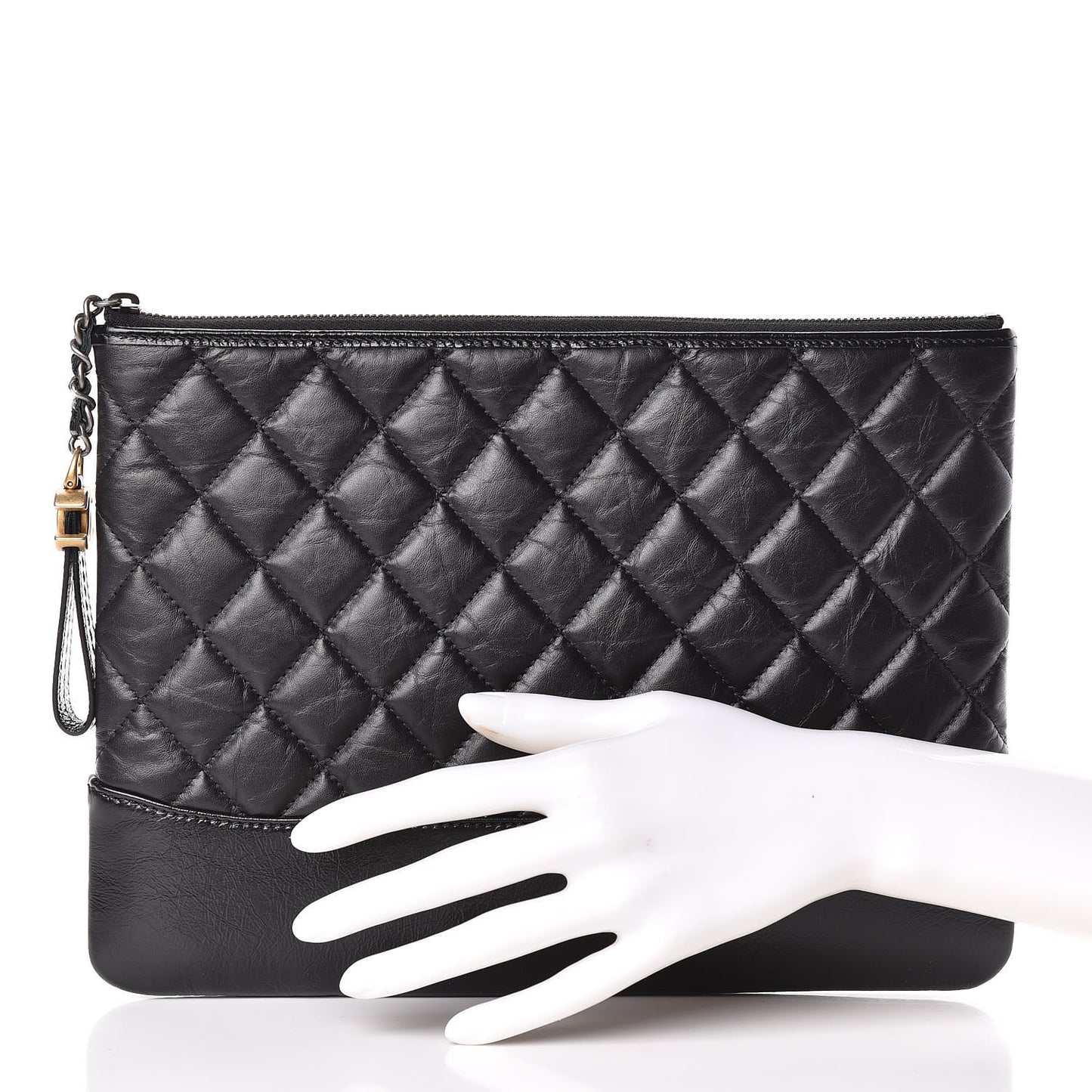 Aged Calfskin Quilted Medium Gabrielle Cosmetic Case Black