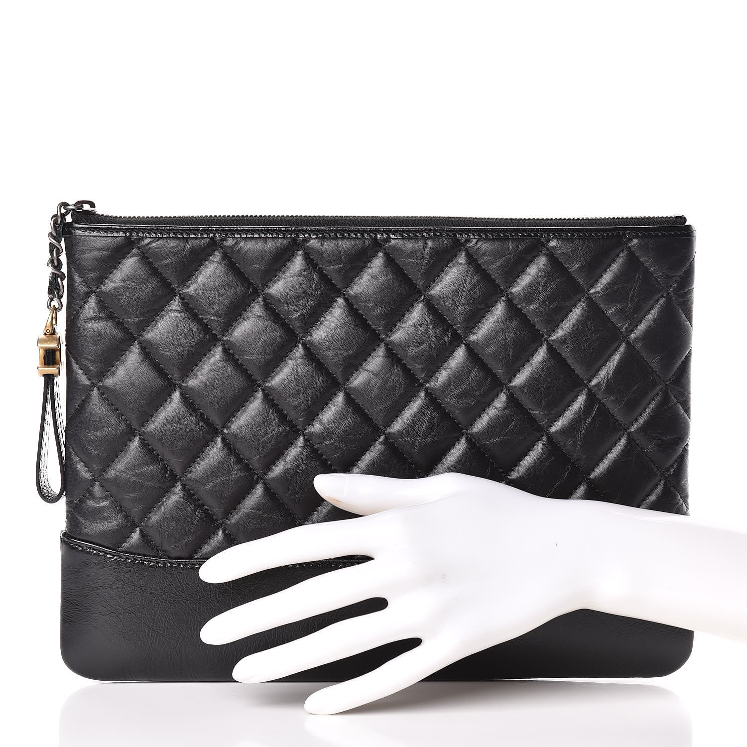 Chanel Aged Calfskin Quilted Medium Gabrielle Cosmetic Case Black 2 of 9